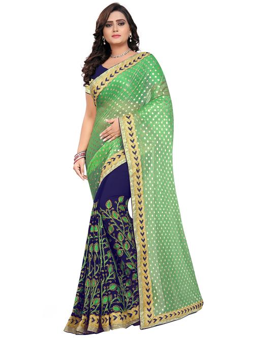 embroidered half and half saree with blouse - 16300185 - Very Small Image - 1