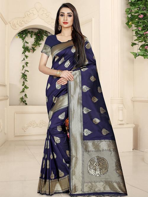 paisley banarasi saree with blouse - 16300307 - Very Small Image - 1