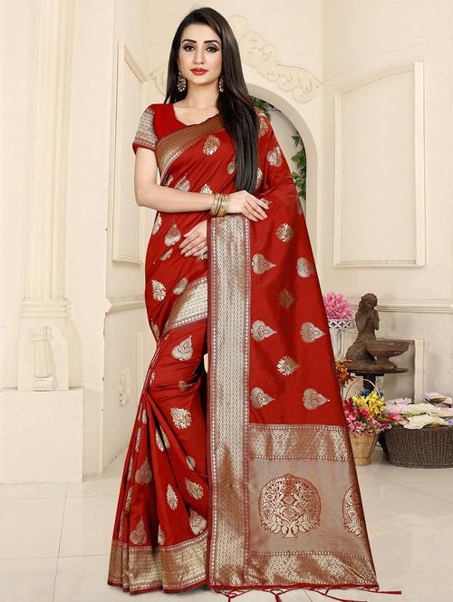 paisley banarasi saree with blouse - 16300308 - Very Small Image - 1