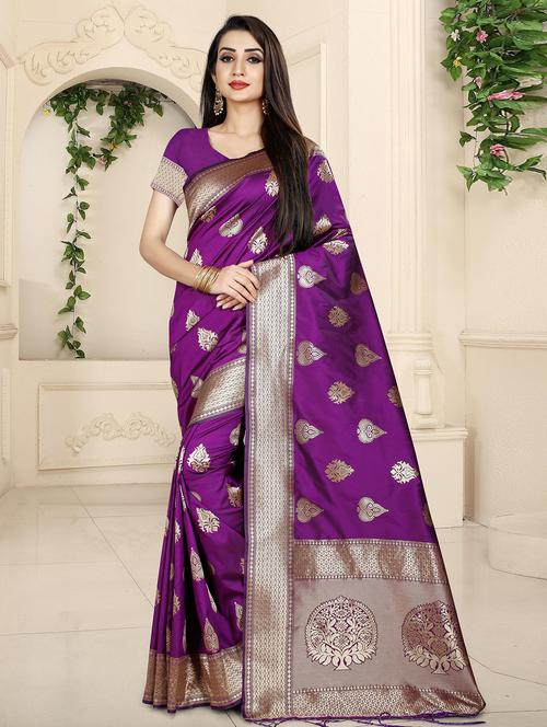 motif banarasi saree with blouse - 16300309 - Very Small Image - 1