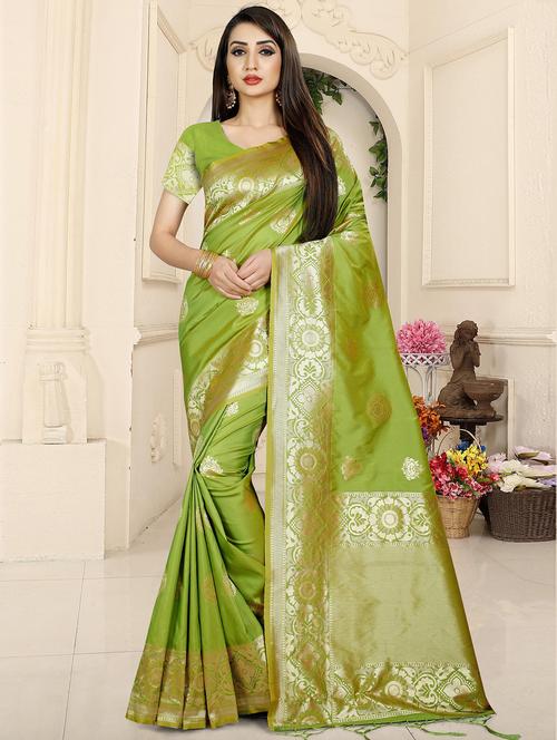 olive banarasi saree with blouse - 16300321 - Very Small Image - 1