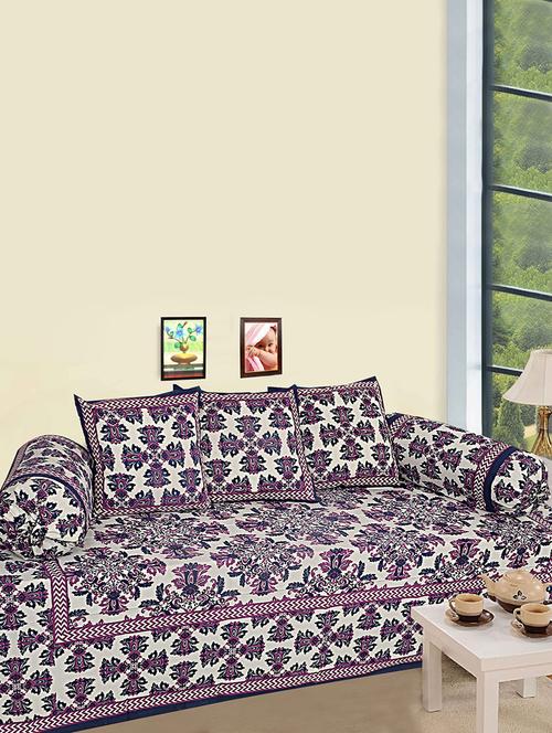texstylers floral printed cotton diwan set (pack of 6);multicolor - 16300505 - Very Small Image - 1