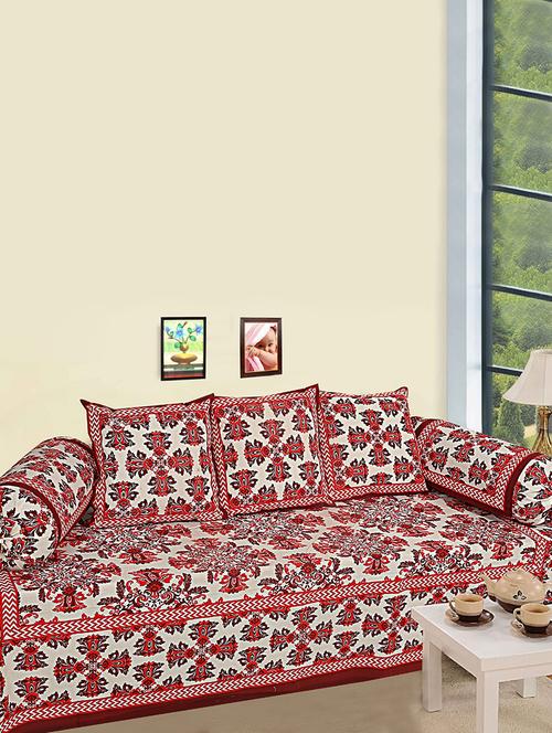 texstylers floral printed cotton diwan set (pack of 6);multicolor - 16300507 - Very Small Image - 1