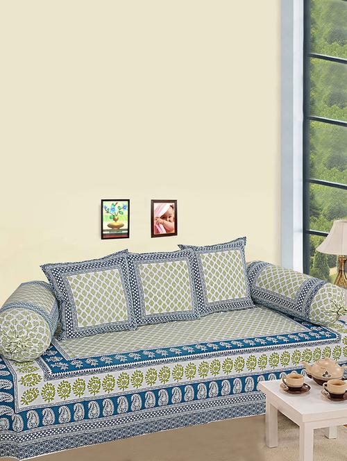 texstylers floral printed cotton diwan set (pack of 6);multicolor - 16300508 - Very Small Image - 1