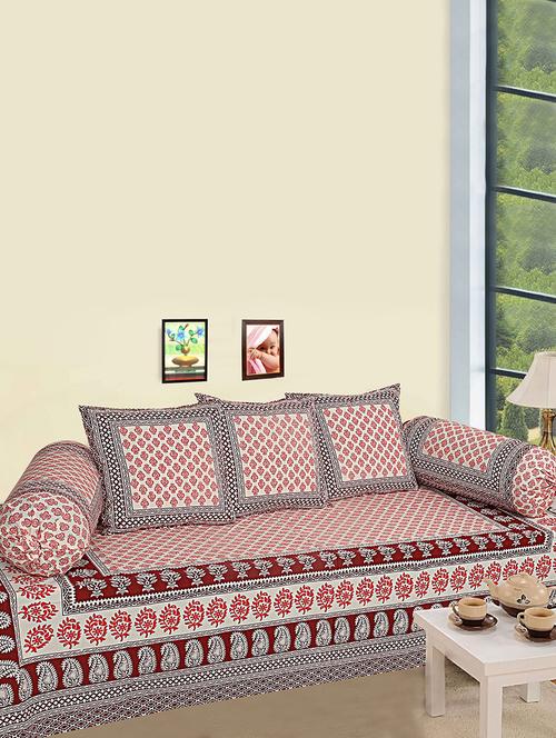texstylers floral printed cotton diwan set (pack of 6);multicolor - 16300509 - Very Small Image - 1
