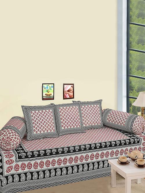 texstylers floral printed cotton diwan set (pack of 6);multicolor - 16300510 - Very Small Image - 1