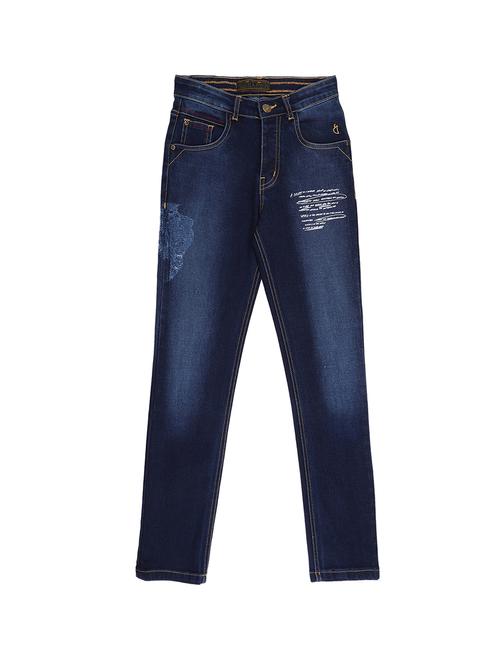 dark blue cotton blend washed jeans - 16300962 - Very Small Image - 1
