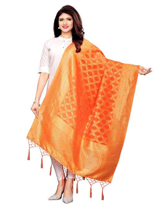 orange silk dupatta - 16301289 - Very Small Image - 1