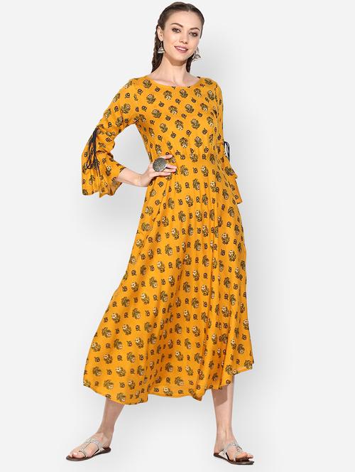 floral printed flared ethnic dress - 16301330 - Very Small Image - 1