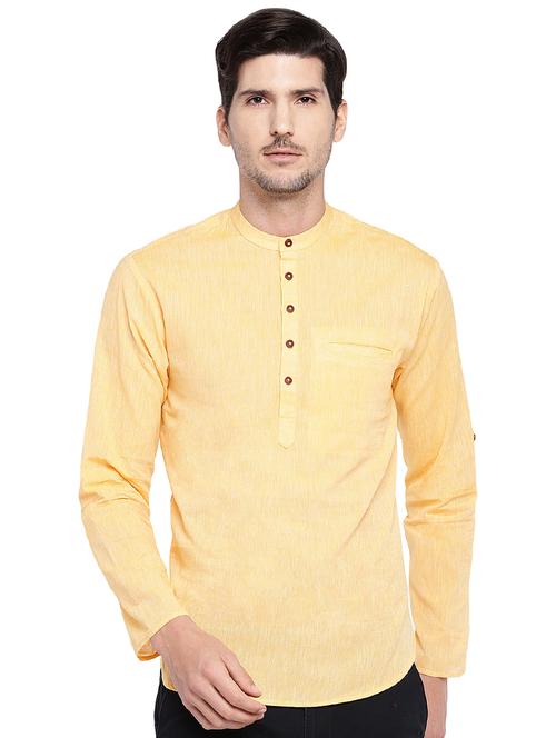 yellow solid short kurta - 16301501 - Very Small Image - 1