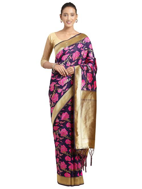 floral zari motifs woven saree with blouse - 16301693 - Very Small Image - 1