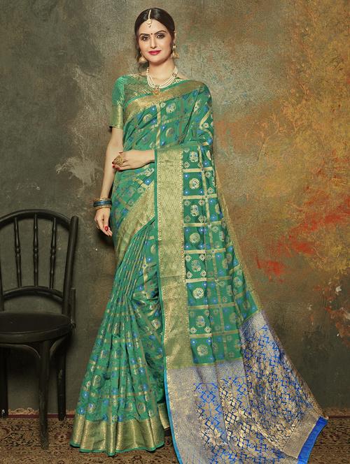 contrast woven saree with blouse - 16301709 - Very Small Image - 1