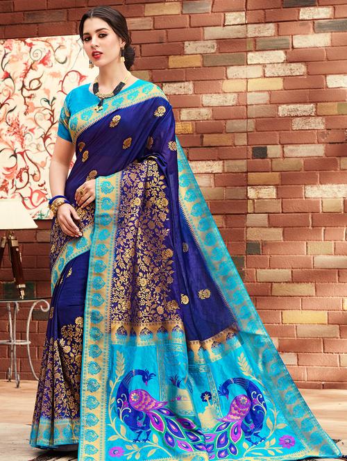 floral paithani saree with blouse - 16301713 - Very Small Image - 1