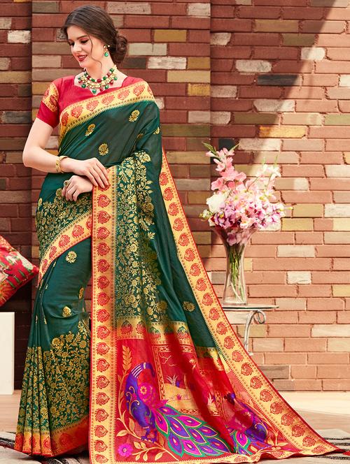 conversational paithani saree with blouse - 16301717 - Very Small Image - 1