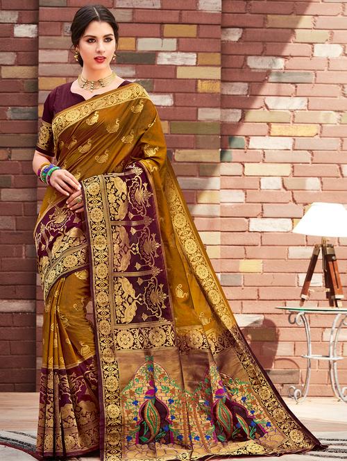 conversational paithani saree with blouse - 16301729 - Very Small Image - 1