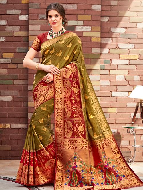 conversational paithani saree with blouse - 16301732 - Very Small Image - 1
