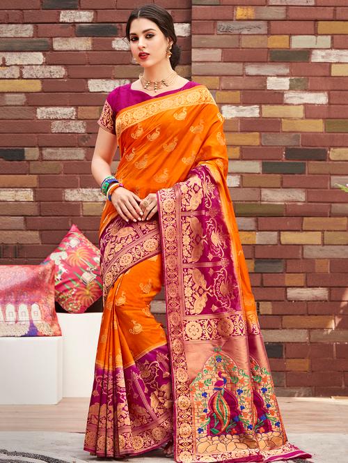 conversational paithani saree with blouse - 16301734 - Very Small Image - 1