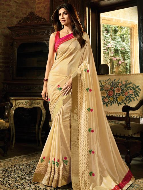embroidered printed saree with blouse - 16301743 - Very Small Image - 1