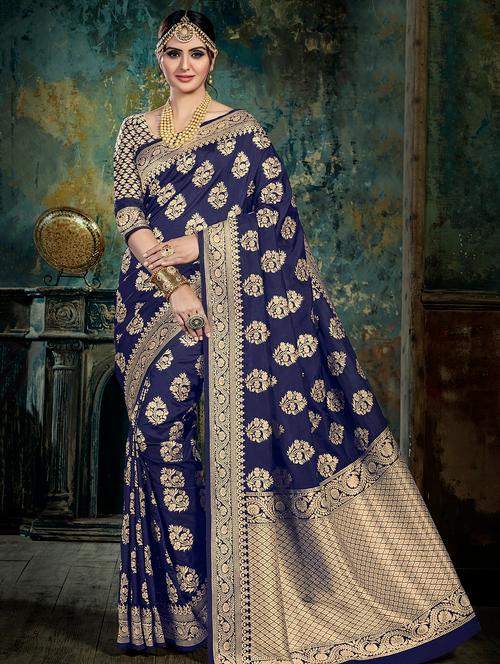 floral banarasi saree with blouse - 16301748 - Very Small Image - 1