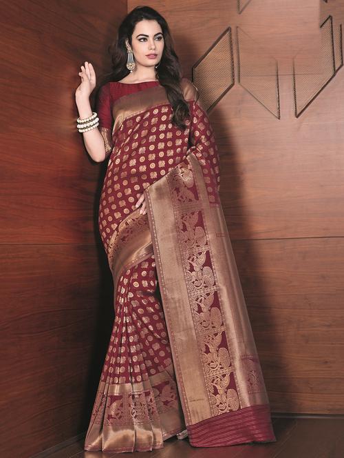 conversational banarasi saree with blouse - 16301759 - Very Small Image - 1