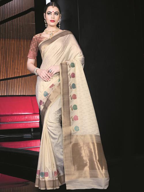 floral woven saree with blouse - 16301768 - Very Small Image - 1