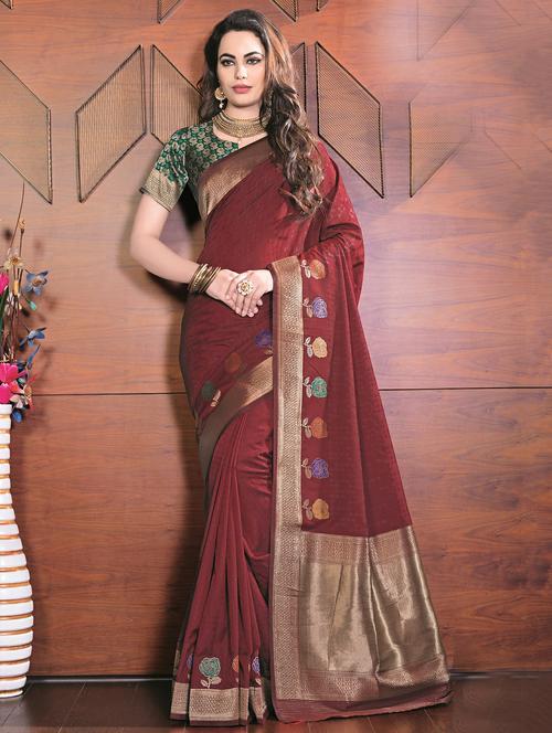 floral woven saree with blouse - 16301770 - Very Small Image - 1