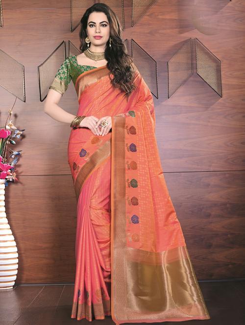 floral woven saree with blouse - 16301773 - Very Small Image - 1