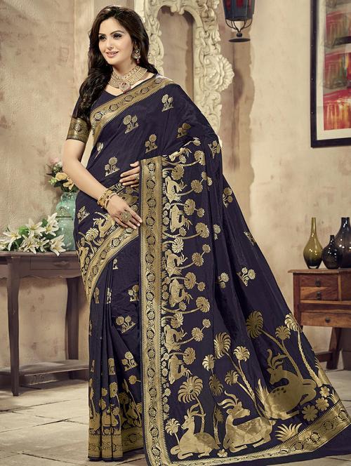 floral banarasi saree with blouse - 16301777 - Very Small Image - 1