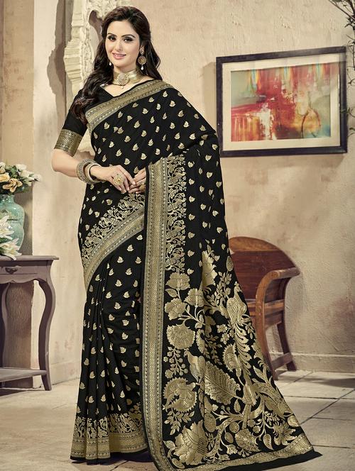 conversational banarasi saree with blouse - 16301783 - Very Small Image - 1