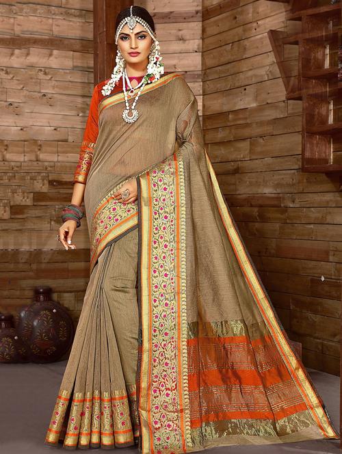 floral banarasi saree with blouse - 16301787 - Very Small Image - 1