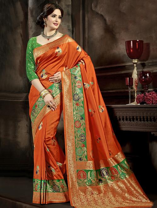 floral woven saree with blouse - 16301814 - Very Small Image - 1