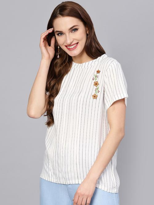 floral embroidered striped top - 16301931 - Very Small Image - 1