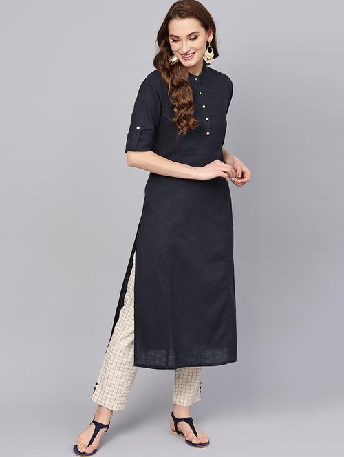 solid straight kurta pant set - 16302020 - Very Small Image - 1