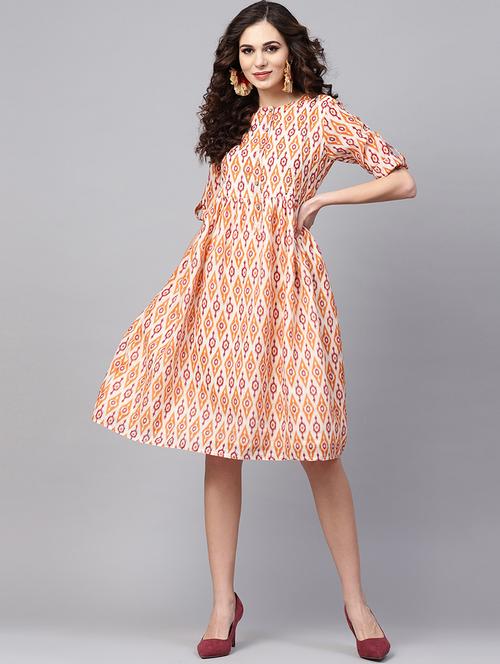 roll up sleeved ikat a-line dress - 16302057 - Very Small Image - 1