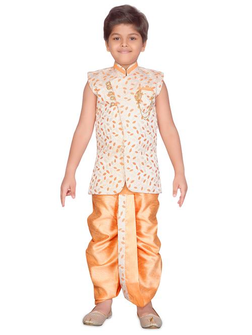 orange jute dhoti kurta set - 16302112 - Very Small Image - 1