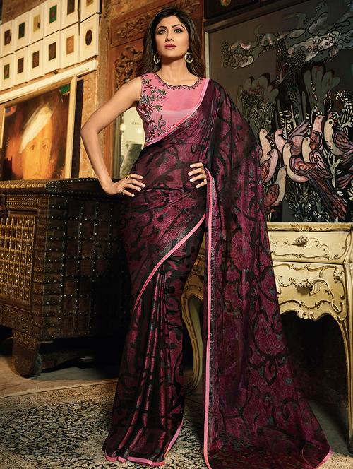 lace border brasso printed saree with blouse - 16302226 - Very Small Image - 1