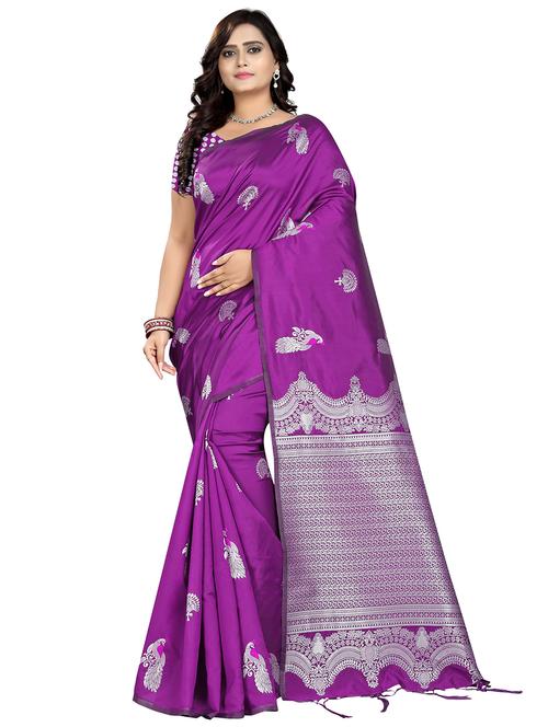 silver zari motif banarasi saree with blouse - 16302309 - Very Small Image - 1