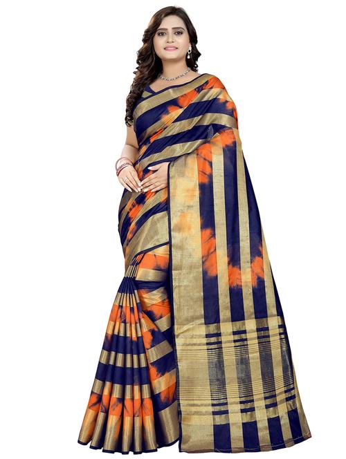 striped zari motif banarasi saree with blouse - 16302318 - Very Small Image - 1