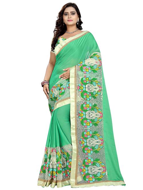 floral resham embroidered saree with blouse - 16302323 - Very Small Image - 1