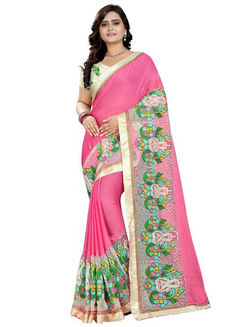 floral resham embroidered saree with blouse - 16302325 - Very Small Image - 1