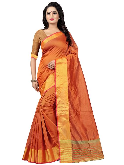 solid zari border saree with blouse - 16303393 - Very Small Image - 1