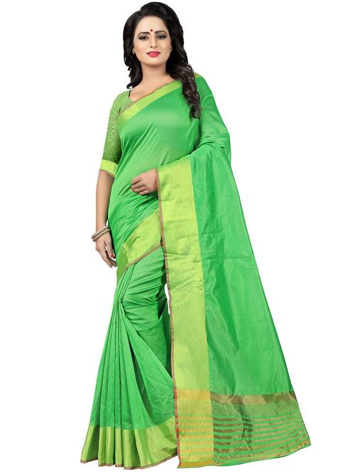solid zari border saree with blouse - 16303396 - Very Small Image - 1