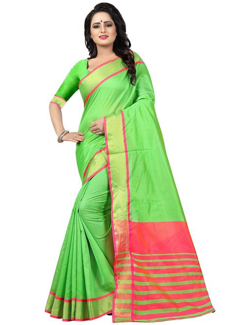 solid zari border saree with blouse - 16303399 - Very Small Image - 1
