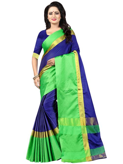contrast zari border saree with blouse - 16303400 - Very Small Image - 1