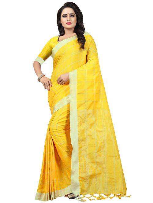contrast checkered woven saree with blouse - 16303403 - Very Small Image - 1