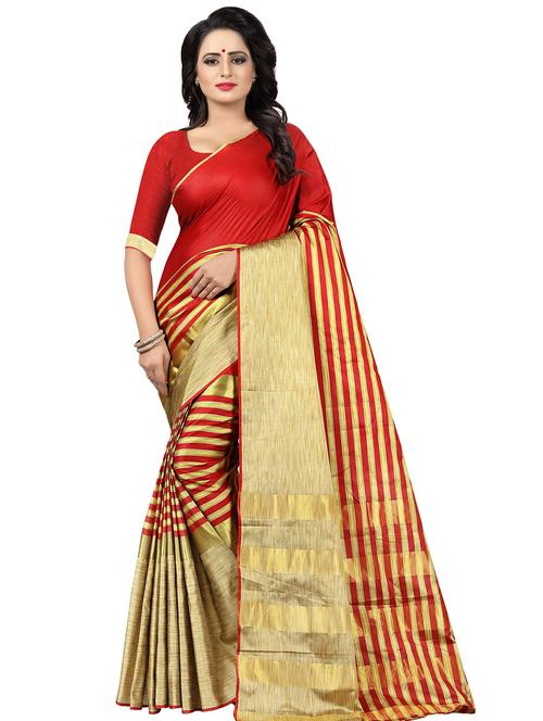 striped zari border woven saree with blouse - 16303407 - Very Small Image - 1
