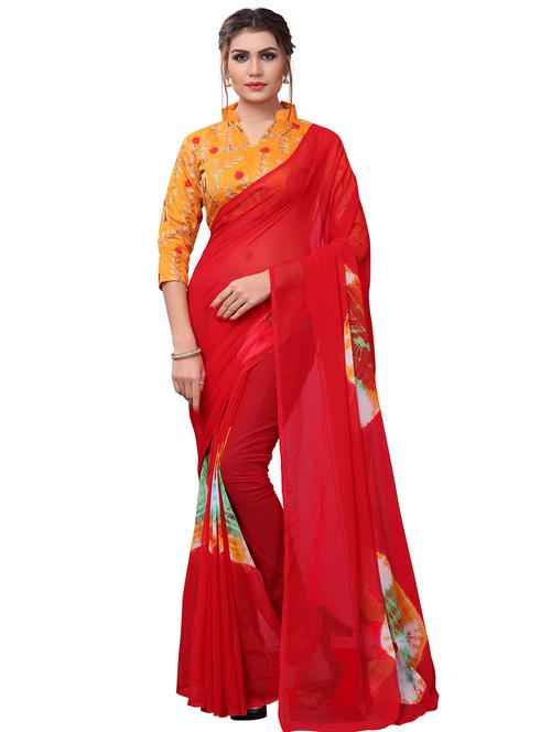 contrast shades tie & dye saree with blouse - 16303411 - Very Small Image - 1