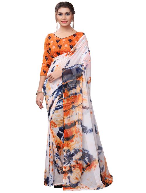 contrast shades tie & dye saree with blouse - 16303416 - Very Small Image - 1