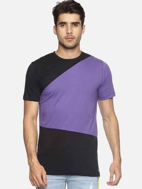 purple color block cut and sew tshirt - 16303683 - Very Small Image - 1