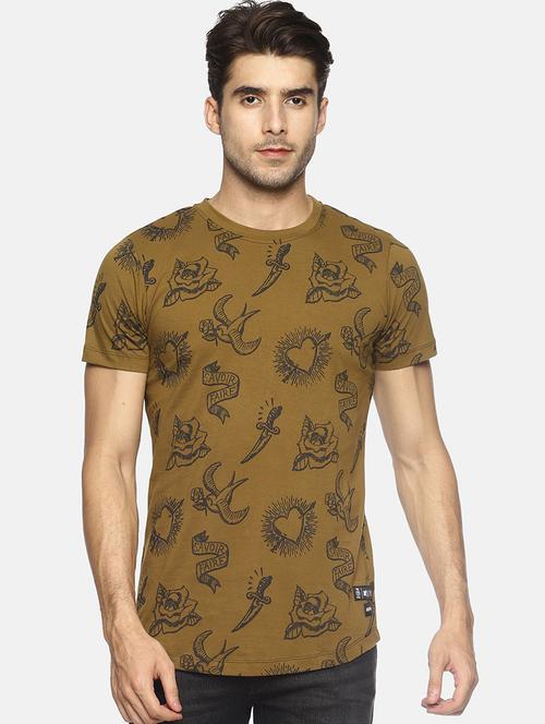 olive green all over print t-shirt - 16303687 - Very Small Image - 1